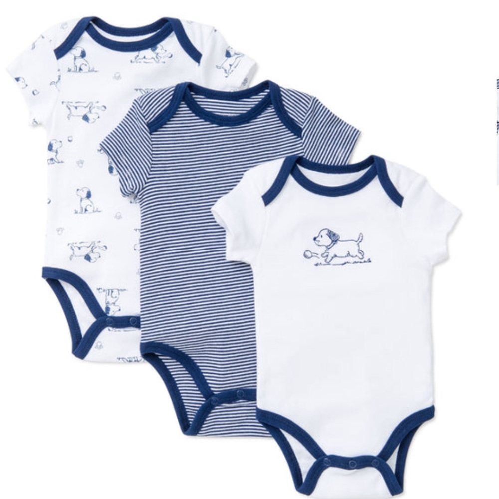 Summer Sale!☀️🌺 Little Me 3pc Blue White Dog Stripe Onesie Bundle 6M EUC/NWT!